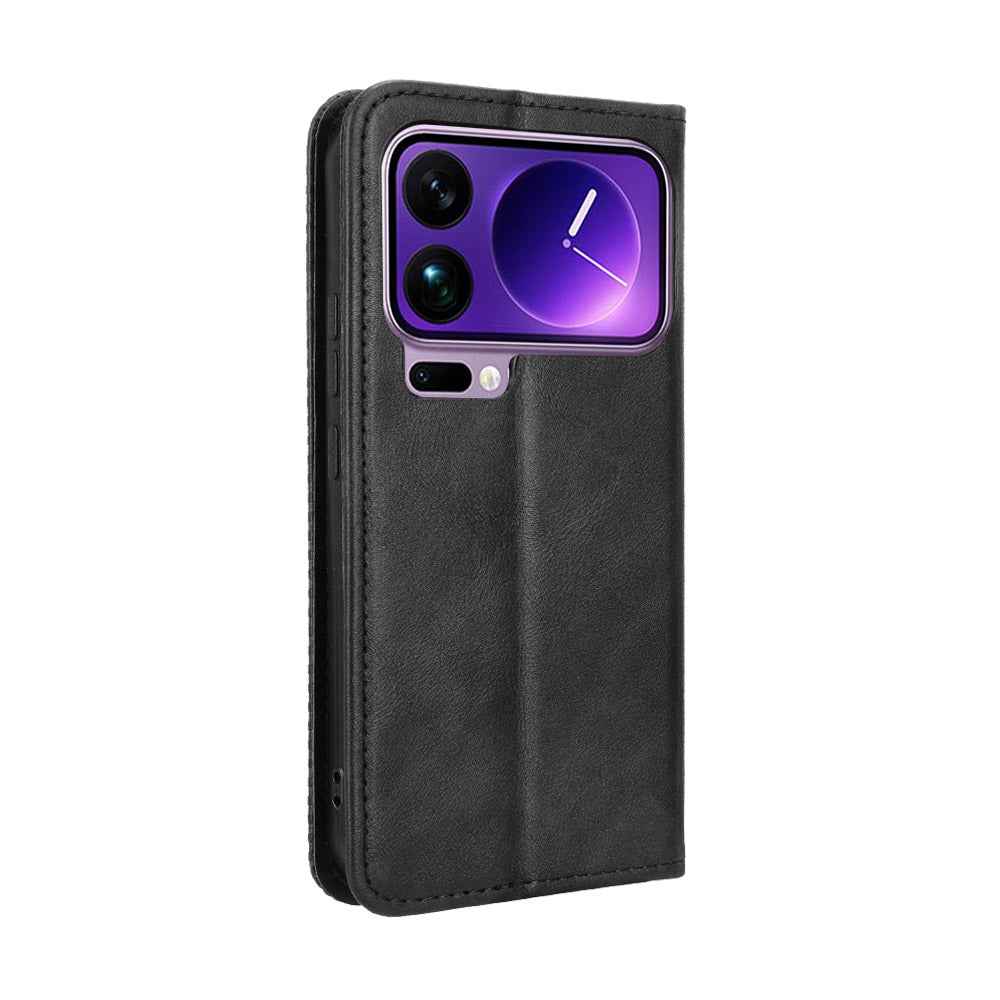 For Xiaomi 17 Pro Leather Case Wallet Stand Retro Texture Phone Cover - Black