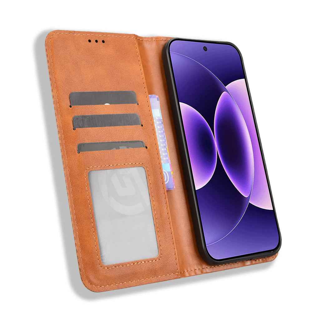For Xiaomi 17 Pro Leather Case Wallet Stand Retro Texture Phone Cover - Brown