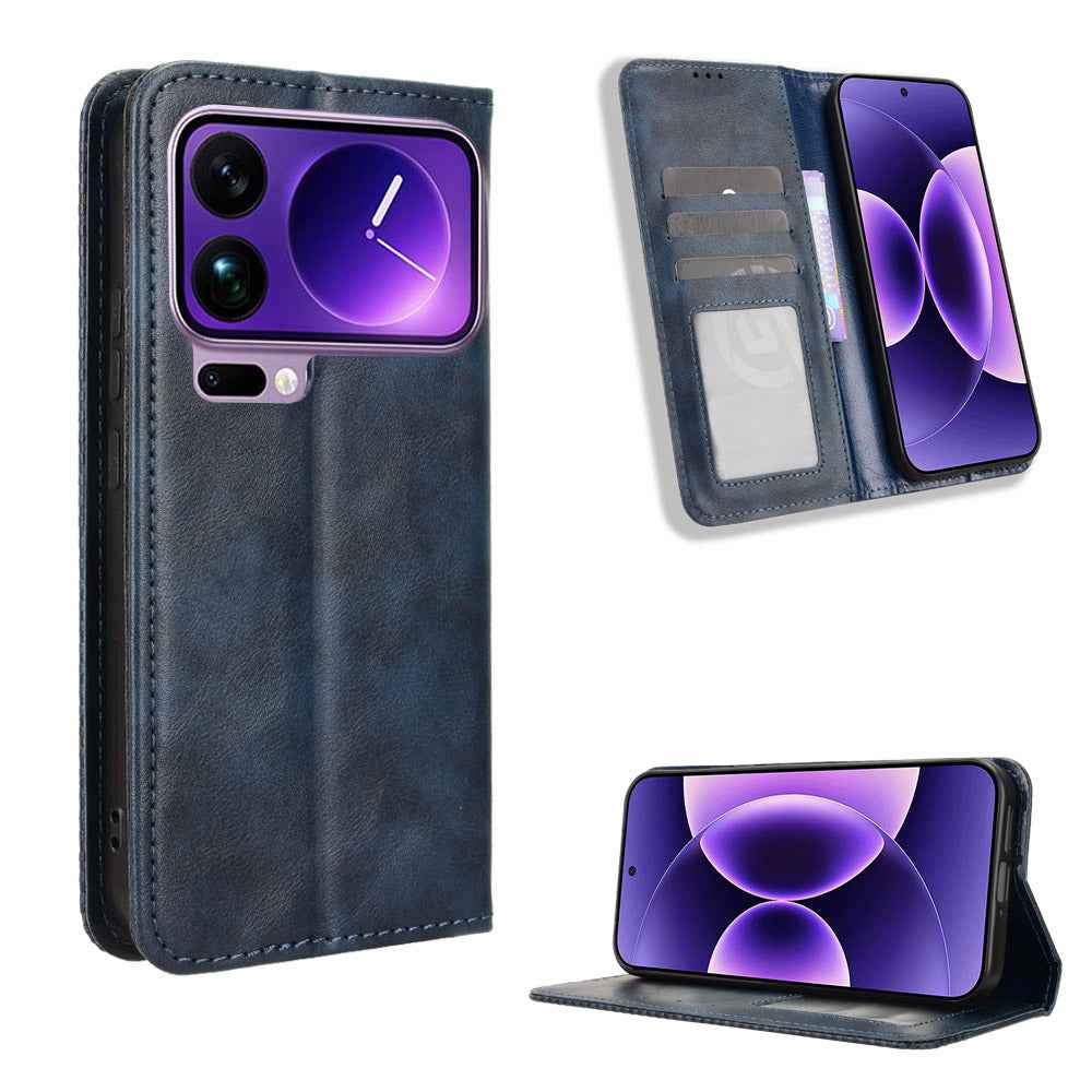 For Xiaomi 17 Pro Leather Case Wallet Stand Retro Texture Phone Cover - Blue