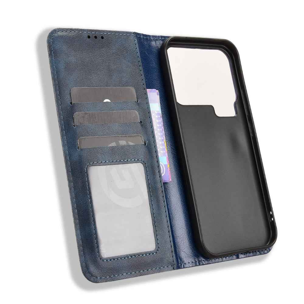 For Xiaomi 17 Pro Leather Case Wallet Stand Retro Texture Phone Cover - Blue