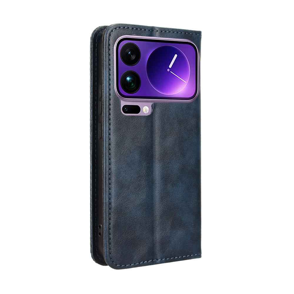 For Xiaomi 17 Pro Leather Case Wallet Stand Retro Texture Phone Cover - Blue