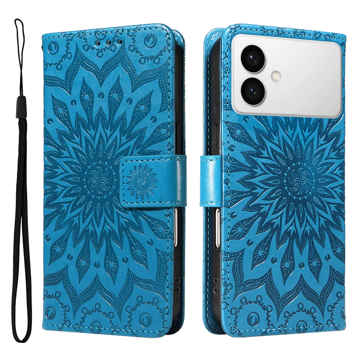 For-Samsung-Galaxy-S26-Edge-Leather-Wallet-Case-Sunflower-Imprinted-Phone-Cover-Blue