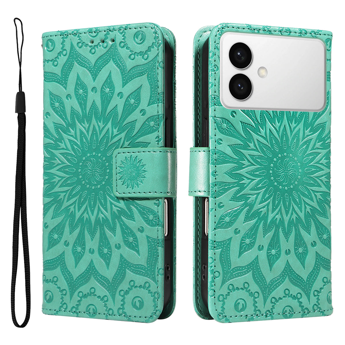 For-Samsung-Galaxy-S26-Edge-Leather-Wallet-Case-Sunflower-Imprinted-Phone-Cover-Green