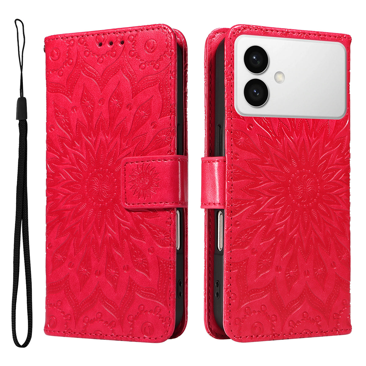 For-Samsung-Galaxy-S26-Edge-Leather-Wallet-Case-Sunflower-Imprinted-Phone-Cover-Red