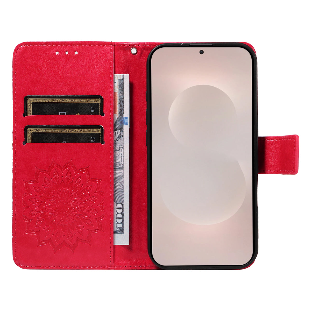 For-Samsung-Galaxy-S26-Edge-Leather-Wallet-Case-Sunflower-Imprinted-Phone-Cover-Red