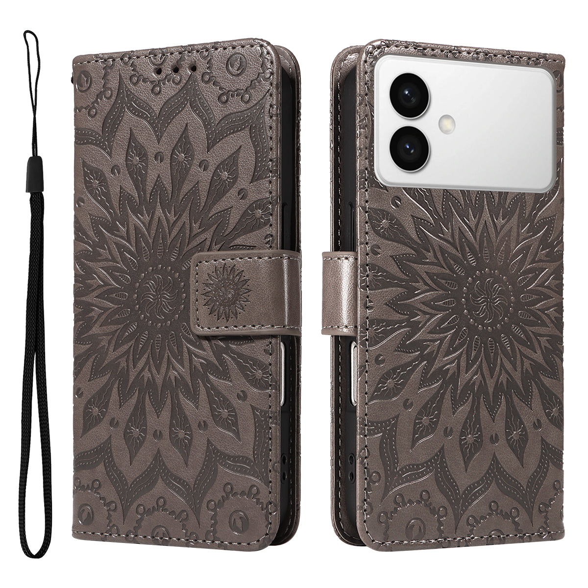 For-Samsung-Galaxy-S26-Edge-Leather-Wallet-Case-Sunflower-Imprinted-Phone-Cover-Grey