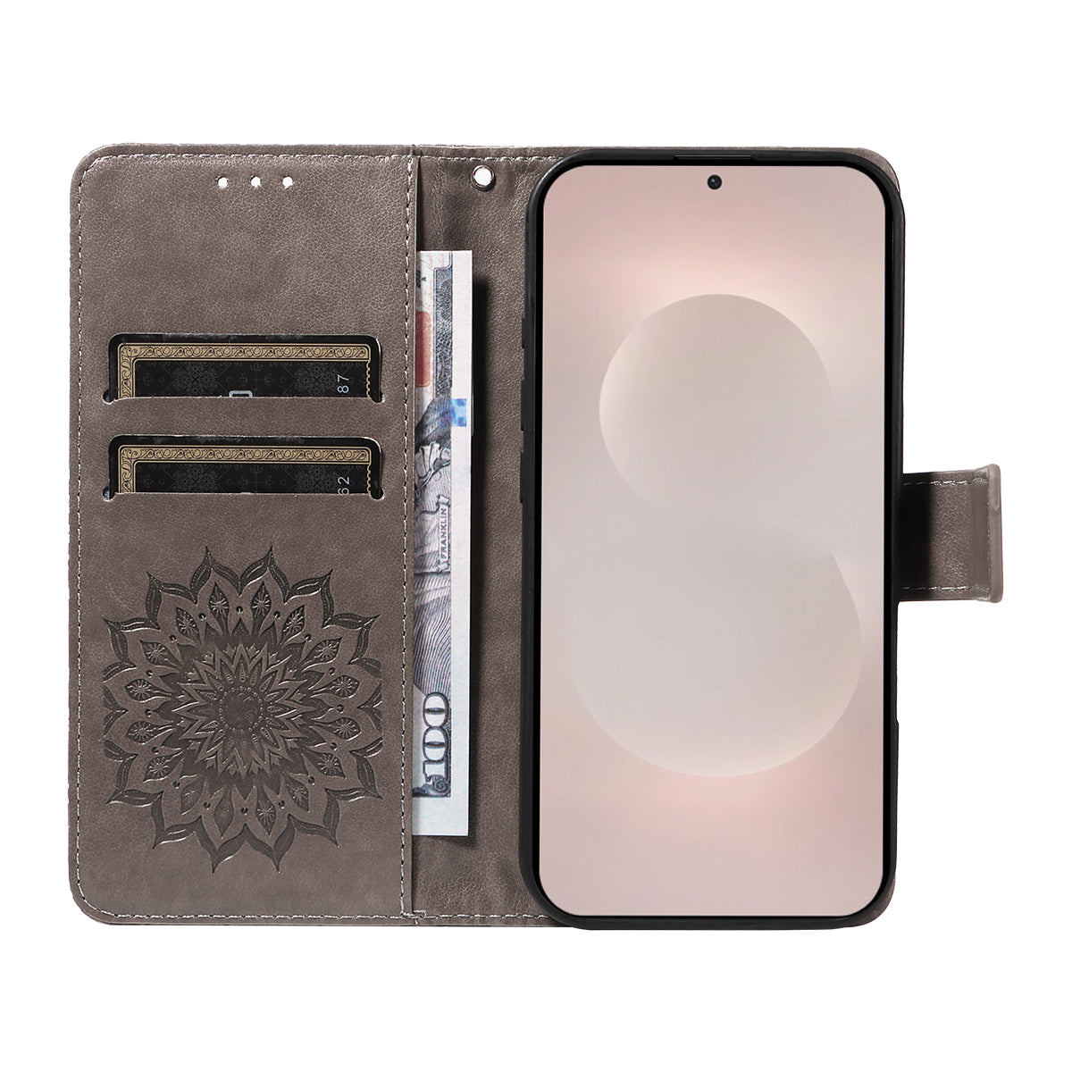 For-Samsung-Galaxy-S26-Edge-Leather-Wallet-Case-Sunflower-Imprinted-Phone-Cover-Grey