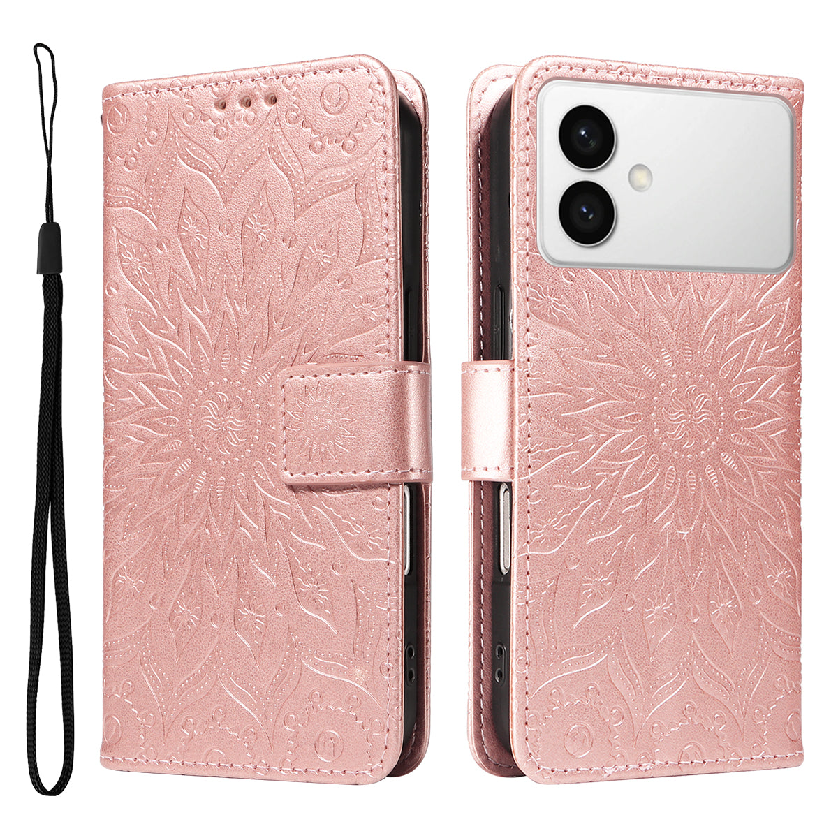 For-Samsung-Galaxy-S26-Edge-Leather-Wallet-Case-Sunflower-Imprinted-Phone-Cover-Rose-Gold