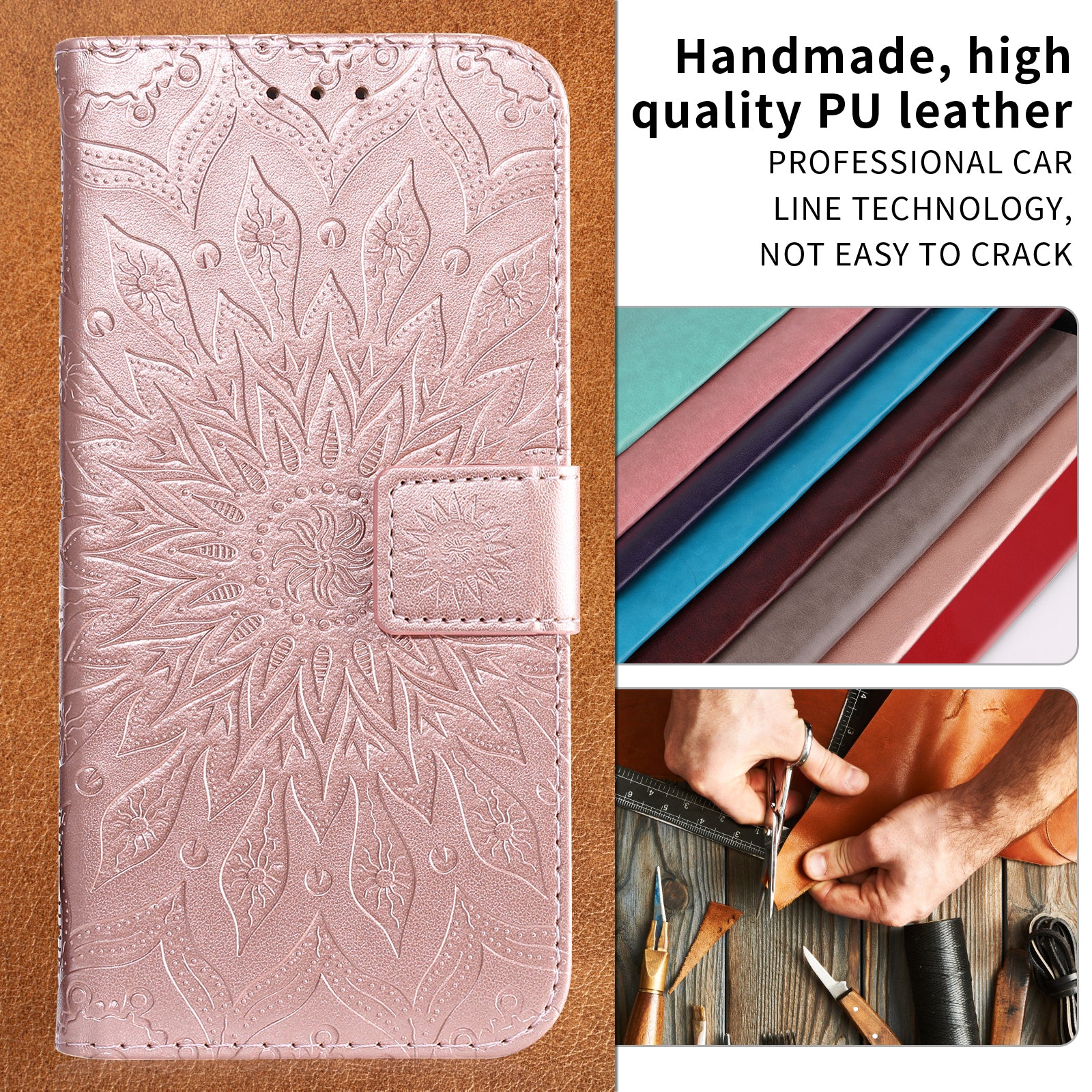 For-Samsung-Galaxy-S26-Edge-Leather-Wallet-Case-Sunflower-Imprinted-Phone-Cover-Rose-Gold