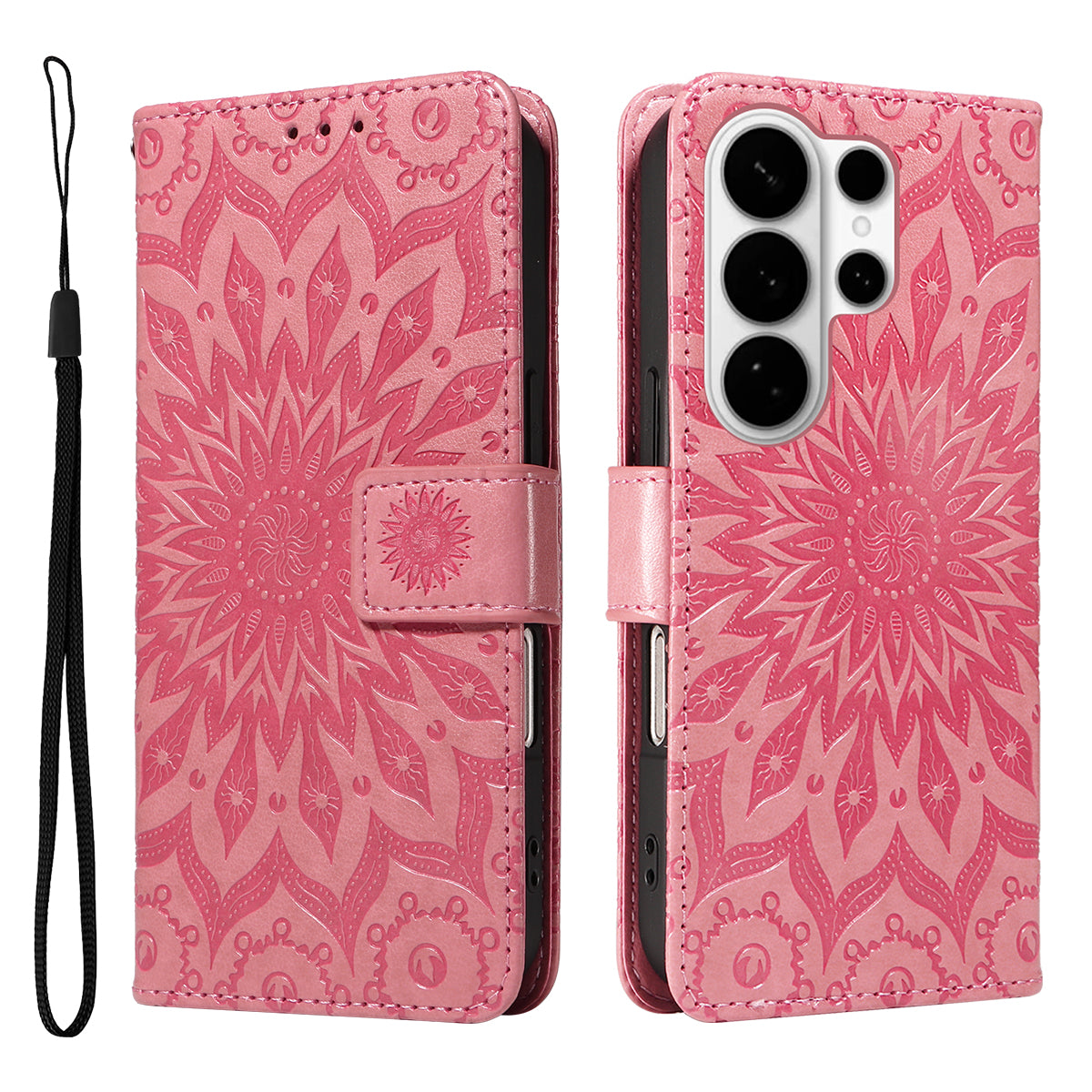 For-Samsung-Galaxy-S26-Ultra-Leather-Wallet-Case-Sunflower-Imprinted-Phone-Cover-Pink