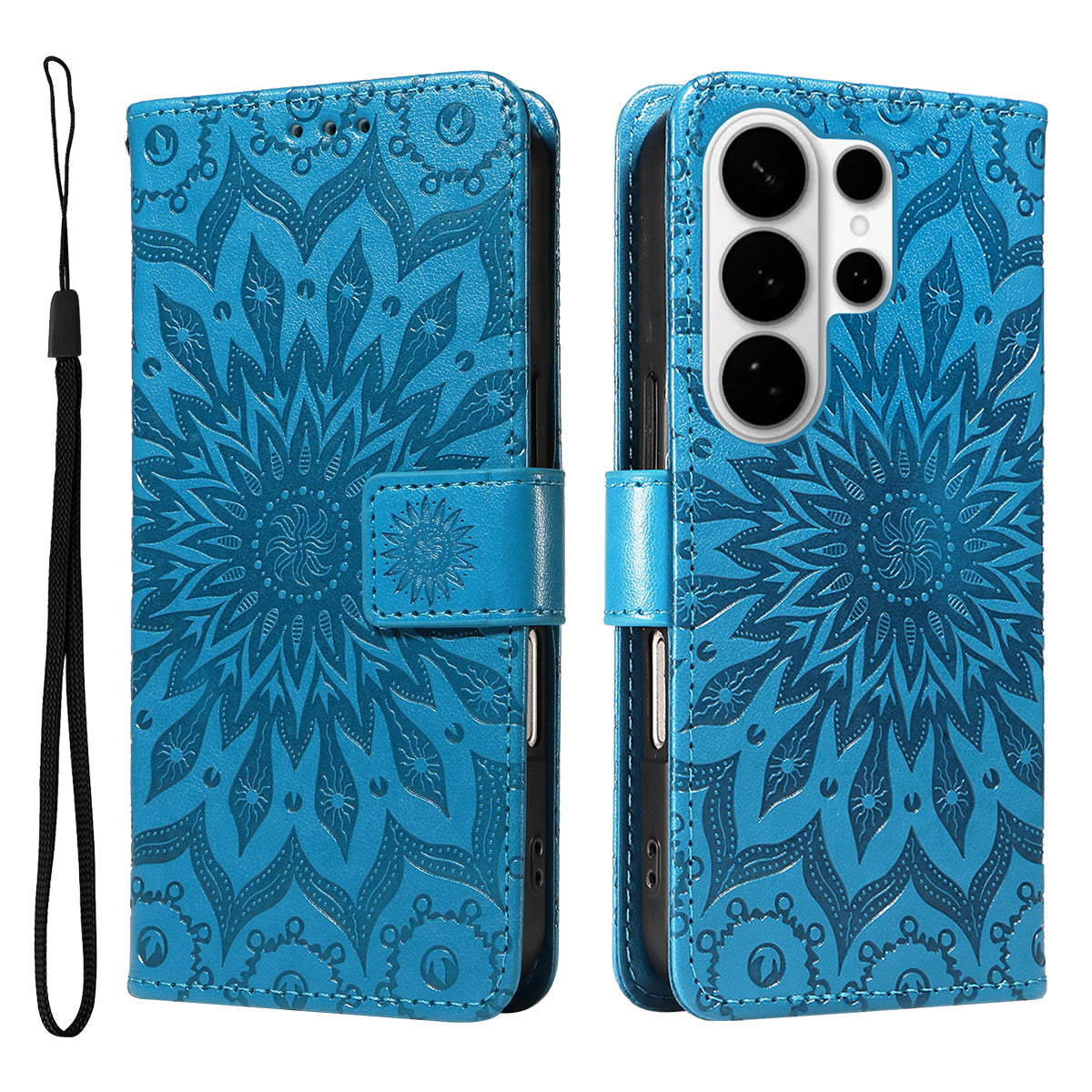 For-Samsung-Galaxy-S26-Ultra-Leather-Wallet-Case-Sunflower-Imprinted-Phone-Cover-Blue