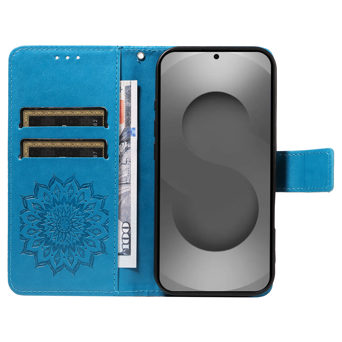 For-Samsung-Galaxy-S26-Ultra-Leather-Wallet-Case-Sunflower-Imprinted-Phone-Cover-Blue