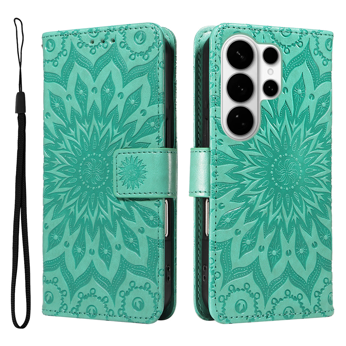 For-Samsung-Galaxy-S26-Ultra-Leather-Wallet-Case-Sunflower-Imprinted-Phone-Cover-Green