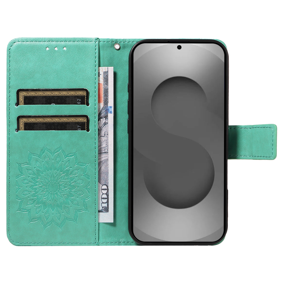 For-Samsung-Galaxy-S26-Ultra-Leather-Wallet-Case-Sunflower-Imprinted-Phone-Cover-Green
