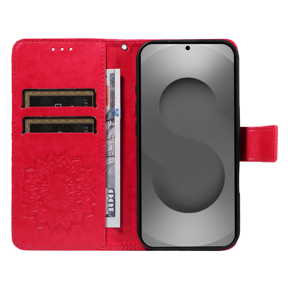 For-Samsung-Galaxy-S26-Ultra-Leather-Wallet-Case-Sunflower-Imprinted-Phone-Cover-Red