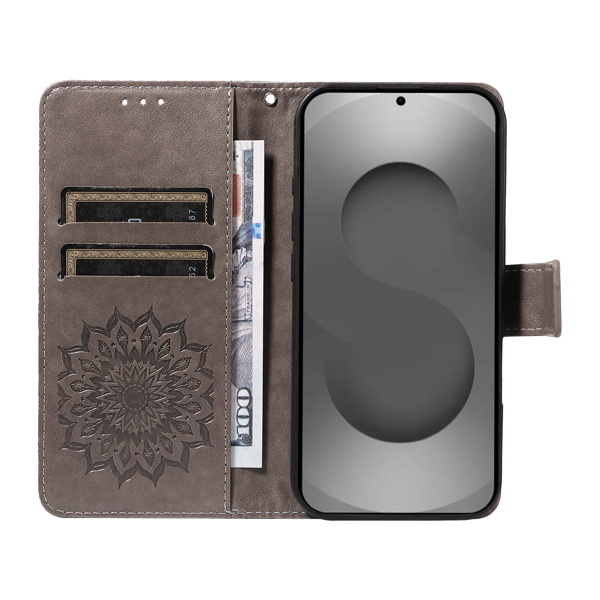 For-Samsung-Galaxy-S26-Ultra-Leather-Wallet-Case-Sunflower-Imprinted-Phone-Cover-Grey