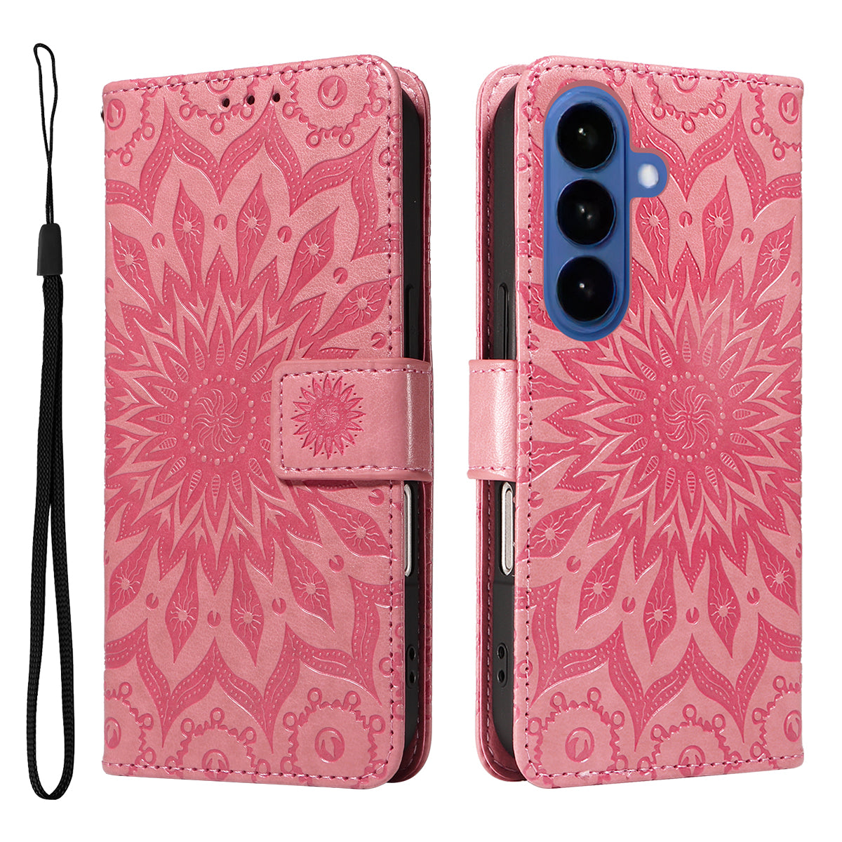 For-Samsung-Galaxy-S26-/-S26-Pro-Leather-Wallet-Case-Sunflower-Imprinted-Phone-Cover-Pink