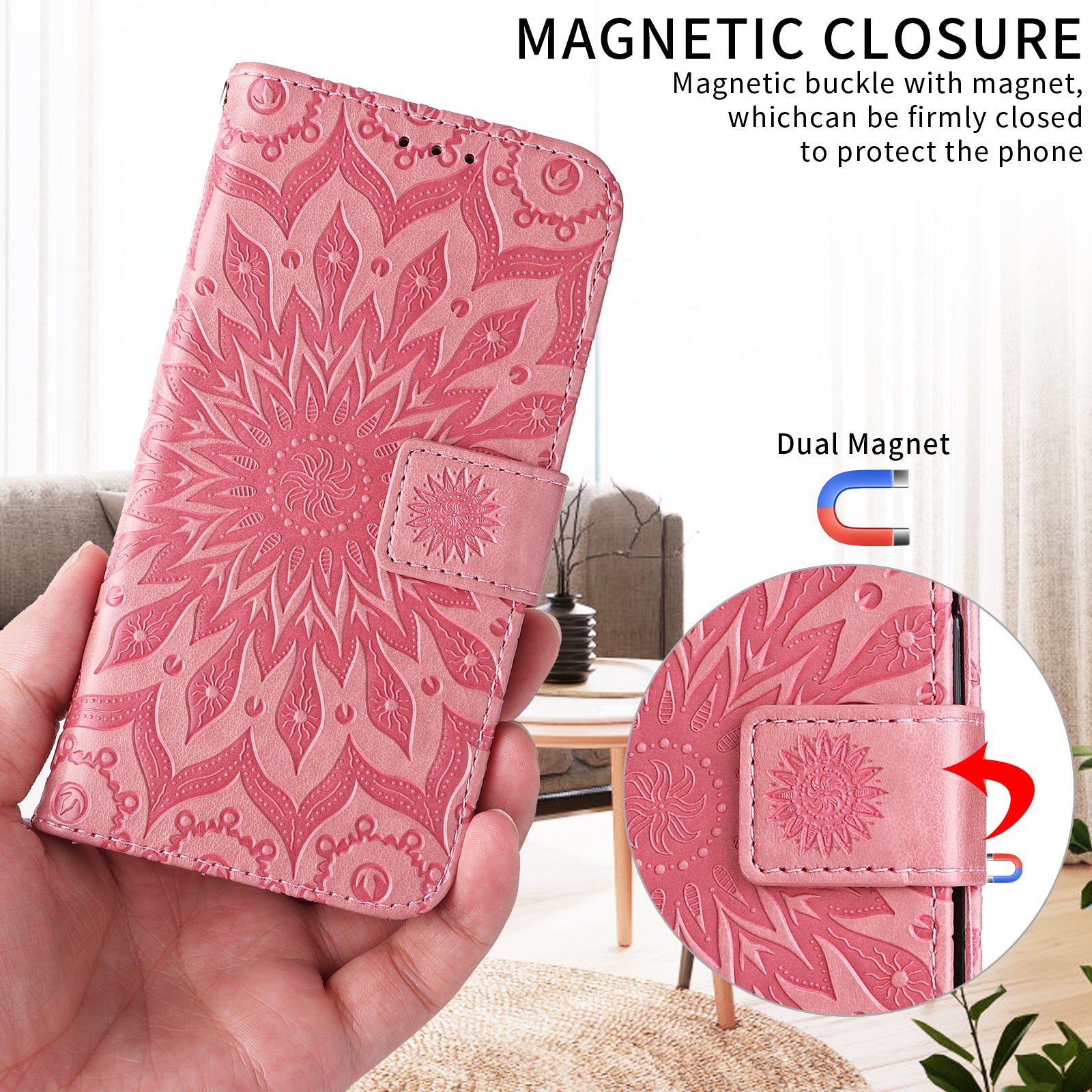 For-Samsung-Galaxy-S26-/-S26-Pro-Leather-Wallet-Case-Sunflower-Imprinted-Phone-Cover-Pink