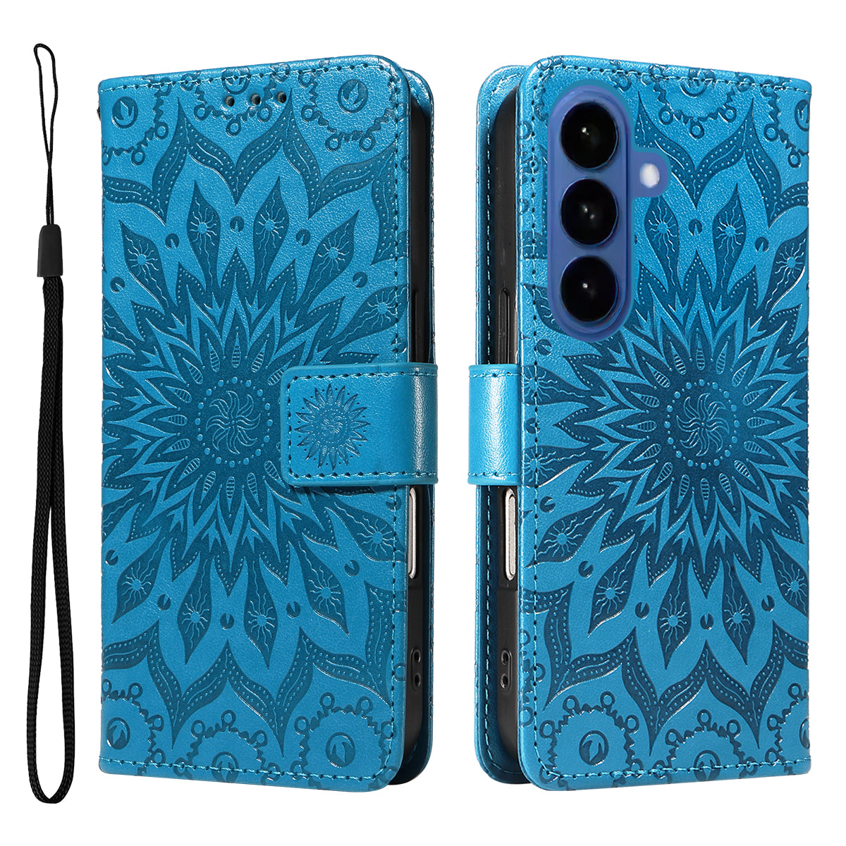 For-Samsung-Galaxy-S26-/-S26-Pro-Leather-Wallet-Case-Sunflower-Imprinted-Phone-Cover-Blue