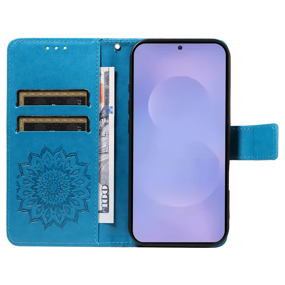 For-Samsung-Galaxy-S26-/-S26-Pro-Leather-Wallet-Case-Sunflower-Imprinted-Phone-Cover-Blue