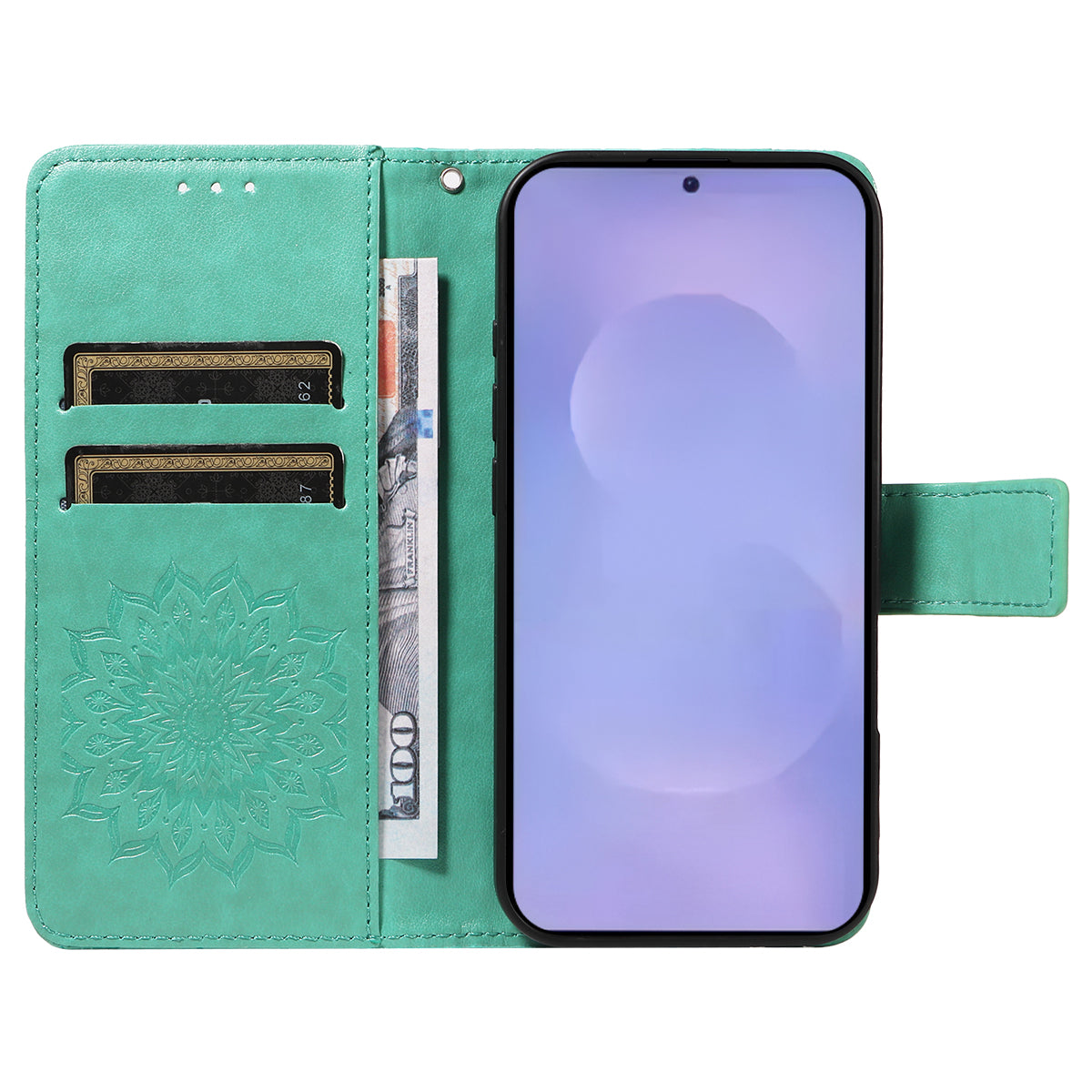 For-Samsung-Galaxy-S26-/-S26-Pro-Leather-Wallet-Case-Sunflower-Imprinted-Phone-Cover-Green