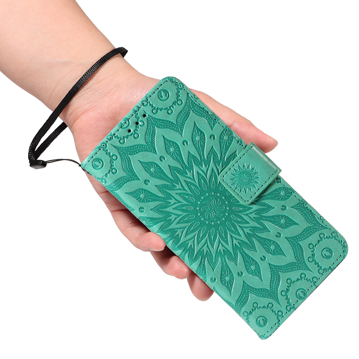 For-Samsung-Galaxy-S26-/-S26-Pro-Leather-Wallet-Case-Sunflower-Imprinted-Phone-Cover-Green