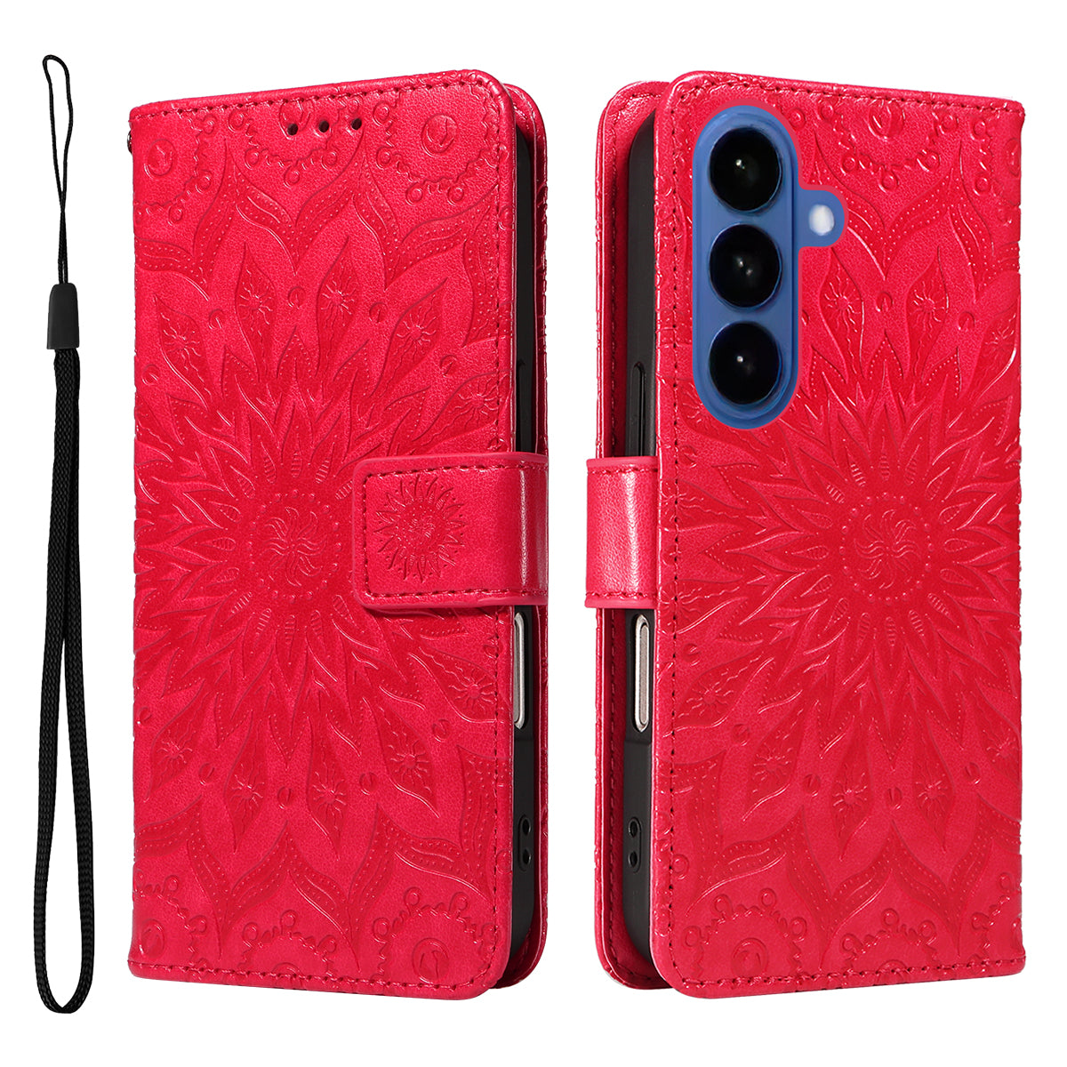 For-Samsung-Galaxy-S26-/-S26-Pro-Leather-Wallet-Case-Sunflower-Imprinted-Phone-Cover-Red