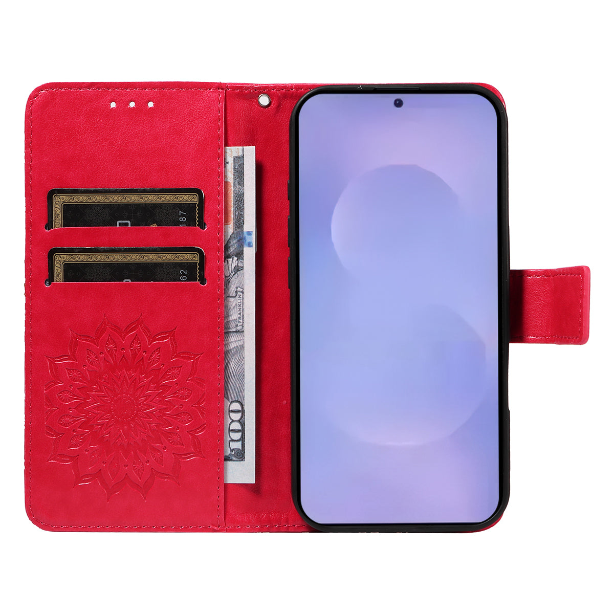 For-Samsung-Galaxy-S26-/-S26-Pro-Leather-Wallet-Case-Sunflower-Imprinted-Phone-Cover-Red