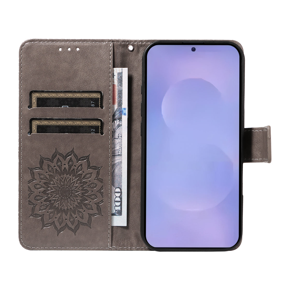 For-Samsung-Galaxy-S26-/-S26-Pro-Leather-Wallet-Case-Sunflower-Imprinted-Phone-Cover-Grey