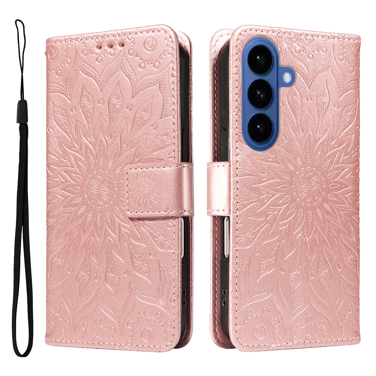 For-Samsung-Galaxy-S26-/-S26-Pro-Leather-Wallet-Case-Sunflower-Imprinted-Phone-Cover-Rose-Gold