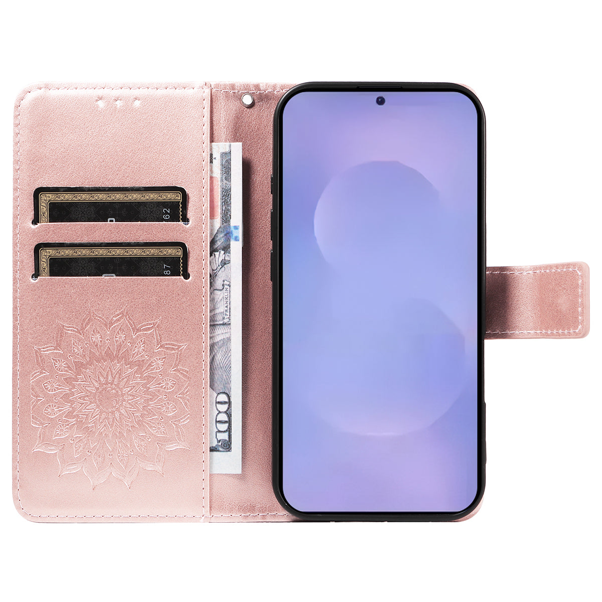 For-Samsung-Galaxy-S26-/-S26-Pro-Leather-Wallet-Case-Sunflower-Imprinted-Phone-Cover-Rose-Gold