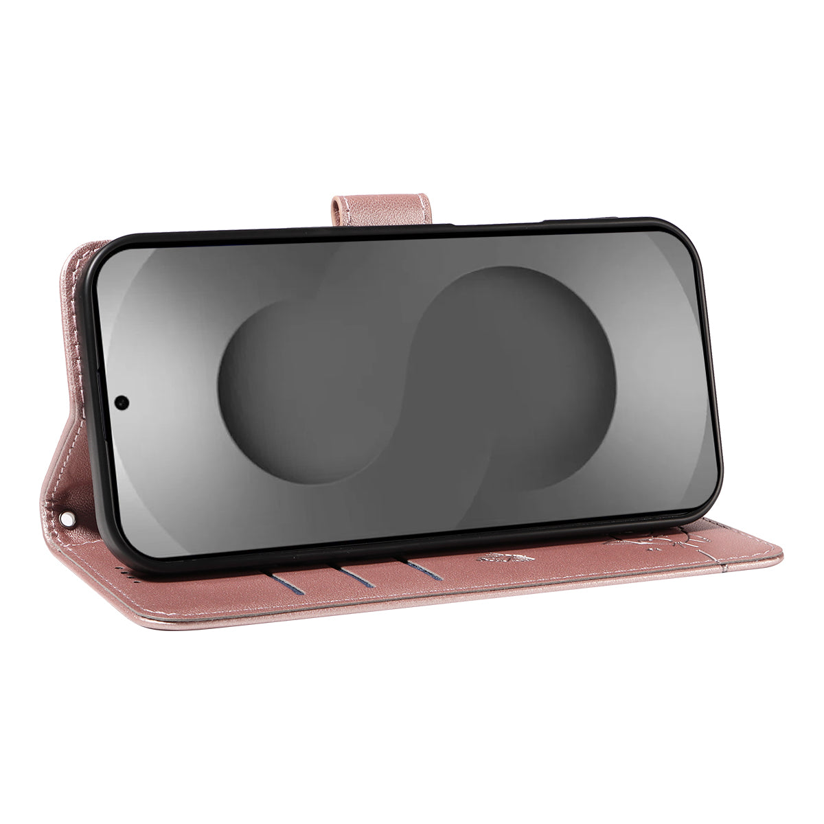 For-Samsung-Galaxy-S26-Ultra-Case-Cat-Pattern-Imprint-Leather-Phone-Cover-with-Wrist-Strap-Rose-Gold