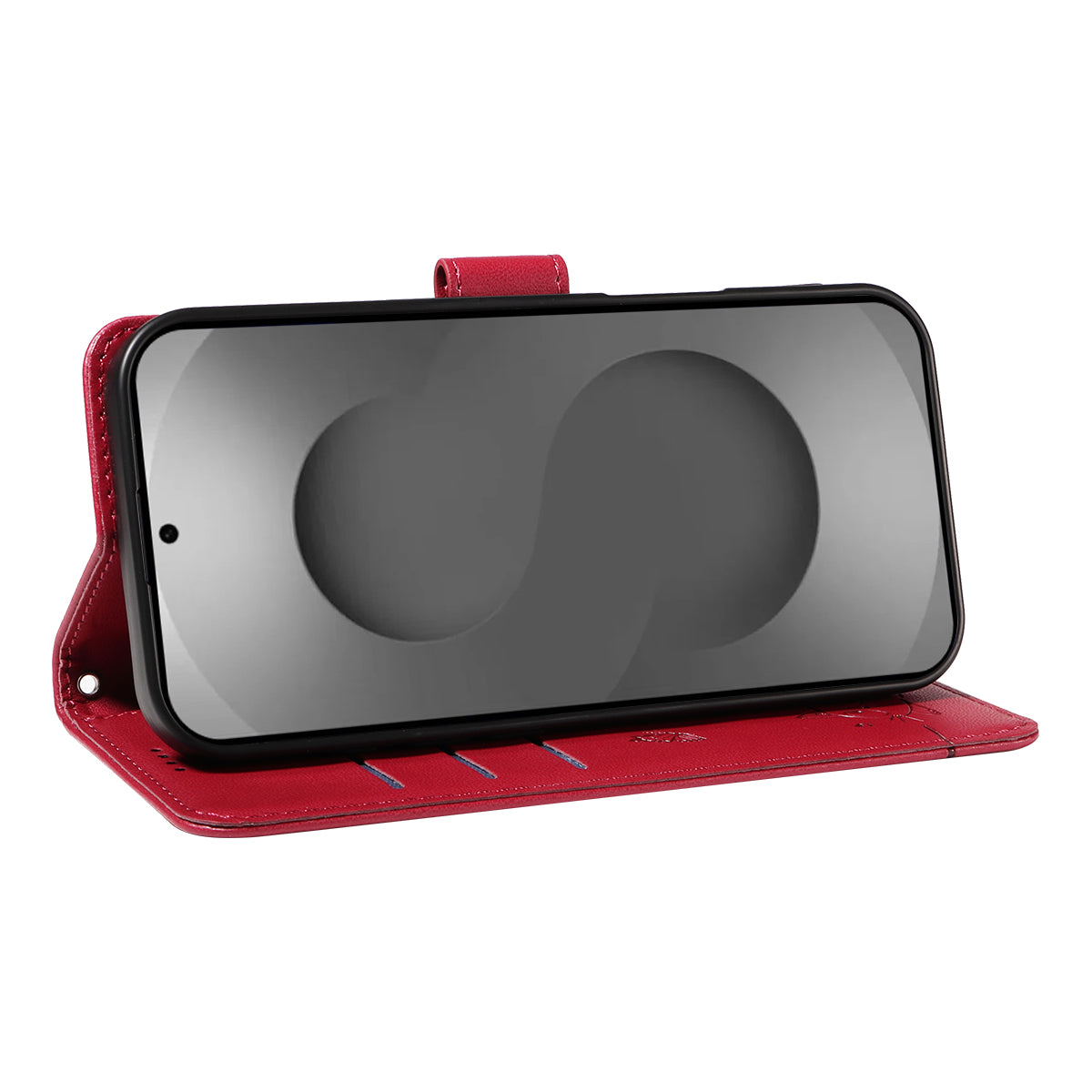 For-Samsung-Galaxy-S26-Ultra-Case-Cat-Pattern-Imprint-Leather-Phone-Cover-with-Wrist-Strap-Red