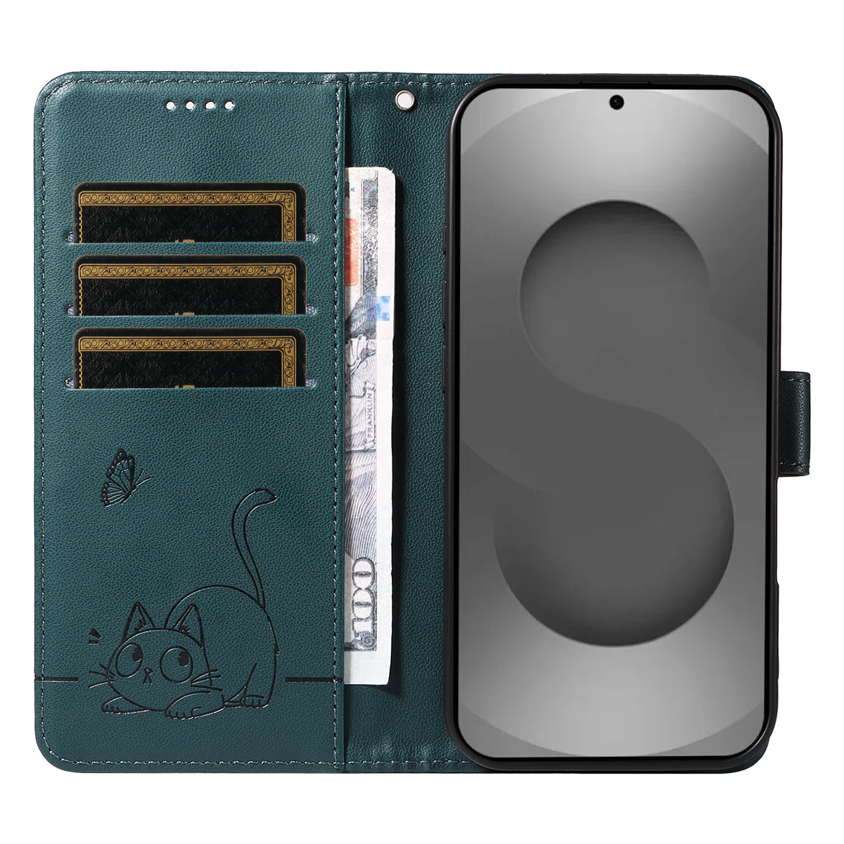 For-Samsung-Galaxy-S26-Ultra-Case-Cat-Pattern-Imprint-Leather-Phone-Cover-with-Wrist-Strap-Blue
