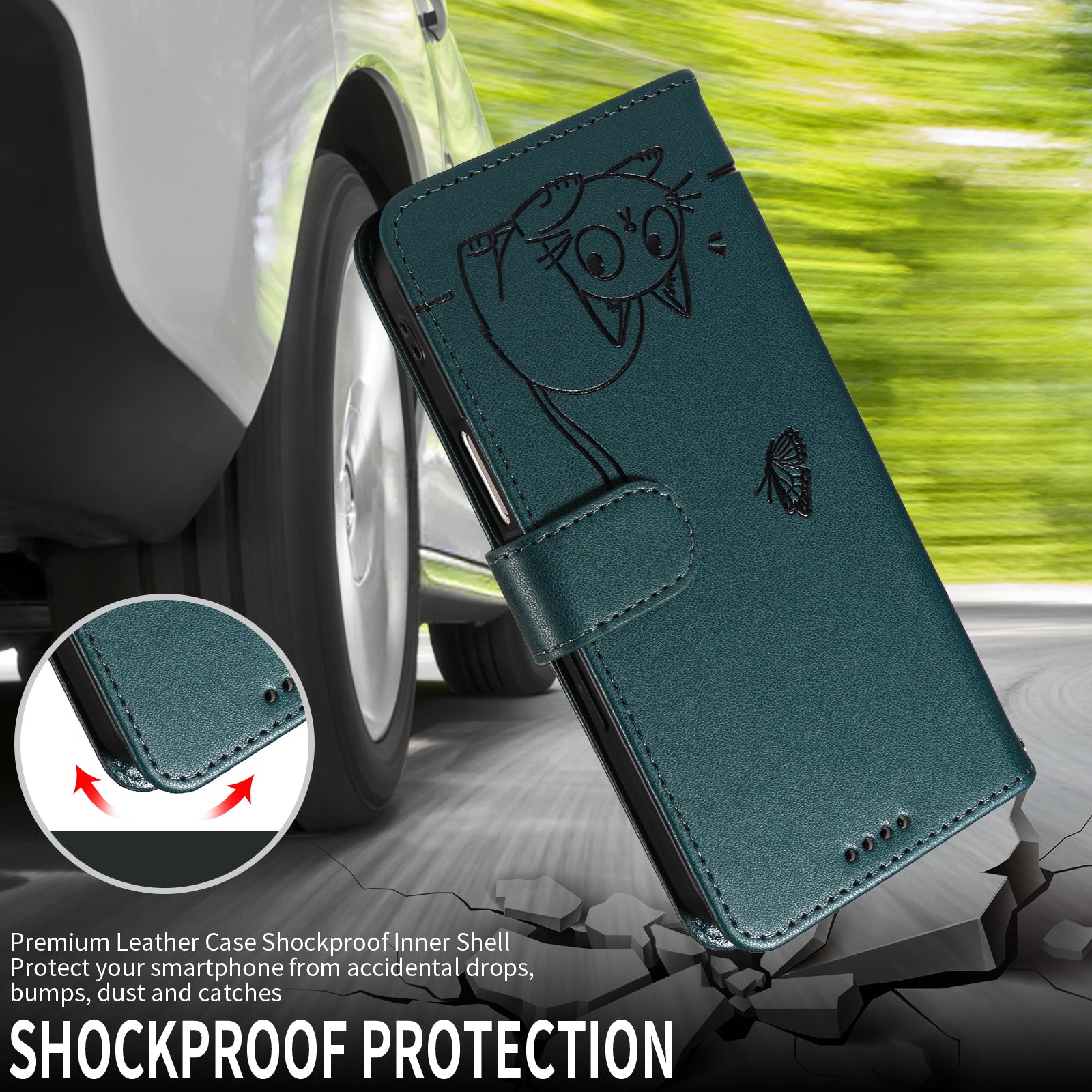 For-Samsung-Galaxy-S26-Ultra-Case-Cat-Pattern-Imprint-Leather-Phone-Cover-with-Wrist-Strap-Blue