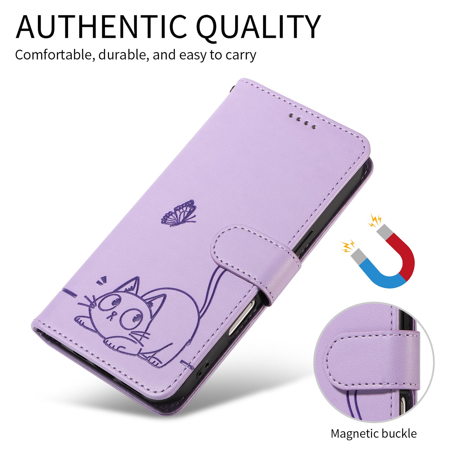 For-Samsung-Galaxy-S26-Ultra-Case-Cat-Pattern-Imprint-Leather-Phone-Cover-with-Wrist-Strap-Purple