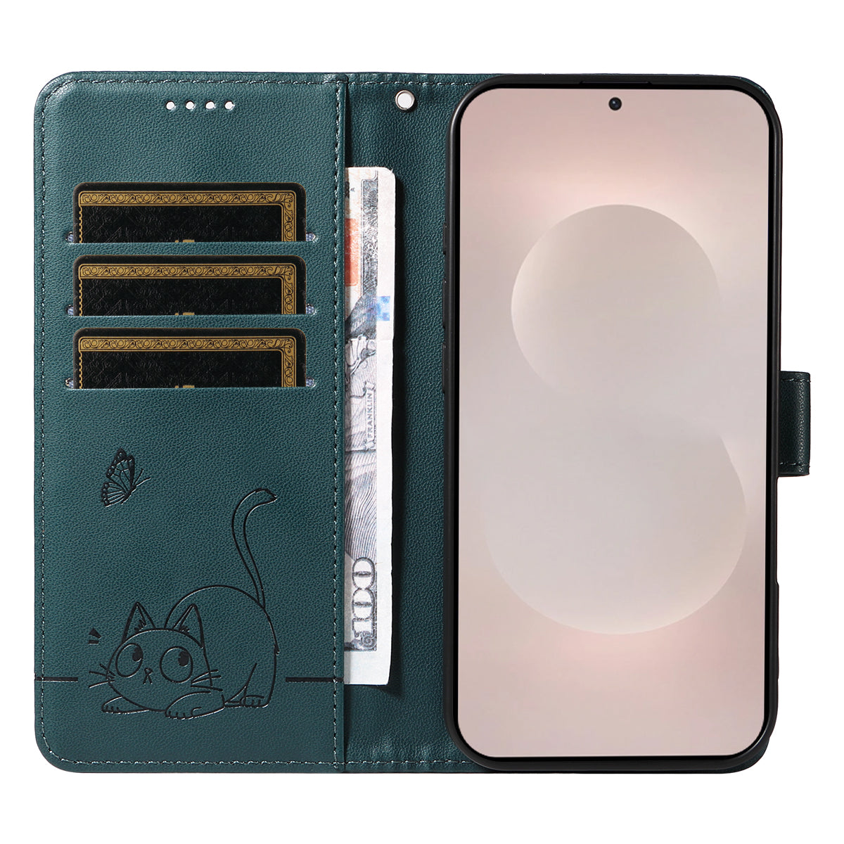 For-Samsung-Galaxy-S26-Edge-Case-Cat-Pattern-Imprint-Leather-Phone-Cover-with-Wrist-Strap-Blue