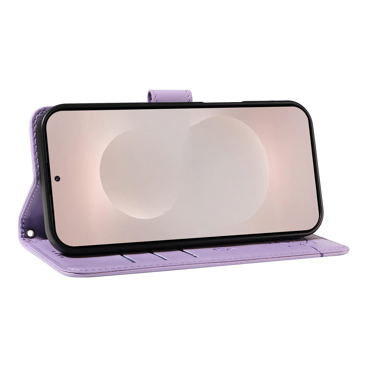 For-Samsung-Galaxy-S26-Edge-Case-Cat-Pattern-Imprint-Leather-Phone-Cover-with-Wrist-Strap-Purple