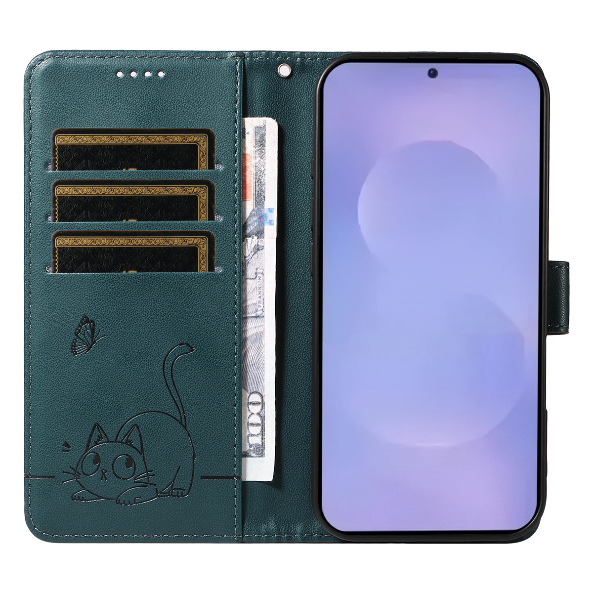 For-Samsung-Galaxy-S26-/-S26-Pro-Case-Cat-Pattern-Imprint-Leather-Phone-Cover-with-Wrist-Strap-Blue