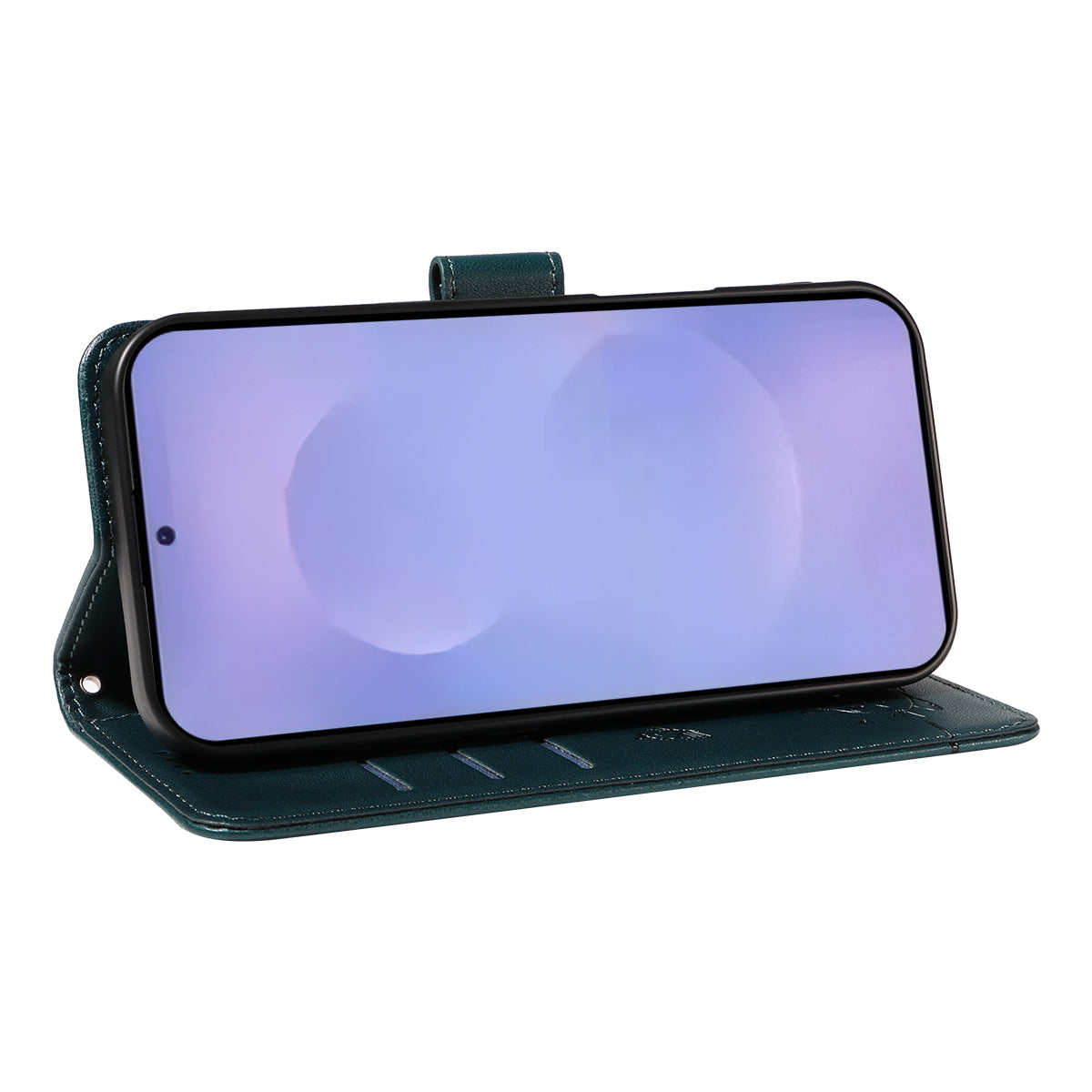 For-Samsung-Galaxy-S26-/-S26-Pro-Case-Cat-Pattern-Imprint-Leather-Phone-Cover-with-Wrist-Strap-Blue