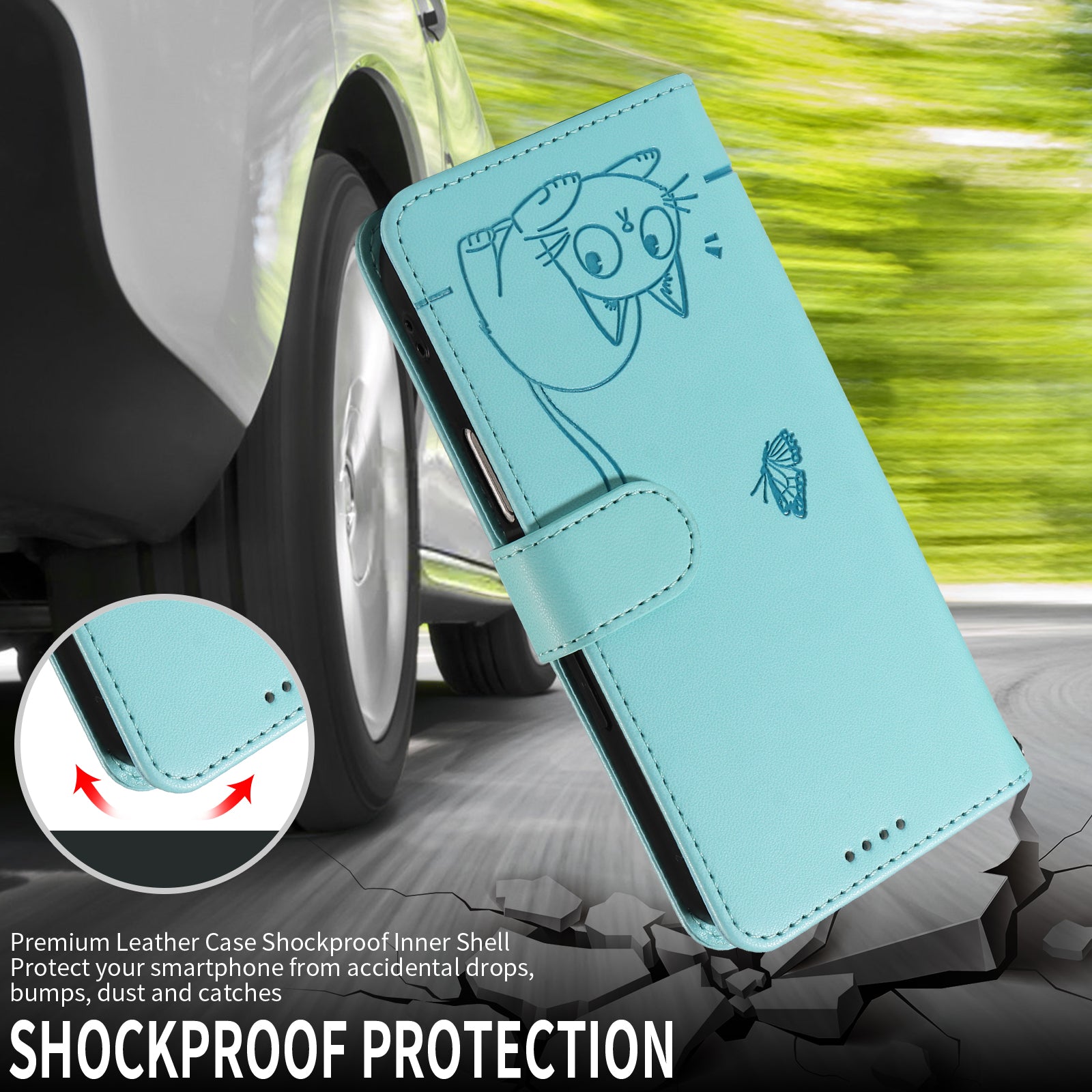 For-Samsung-Galaxy-S26-/-S26-Pro-Case-Cat-Pattern-Imprint-Leather-Phone-Cover-with-Wrist-Strap-Green