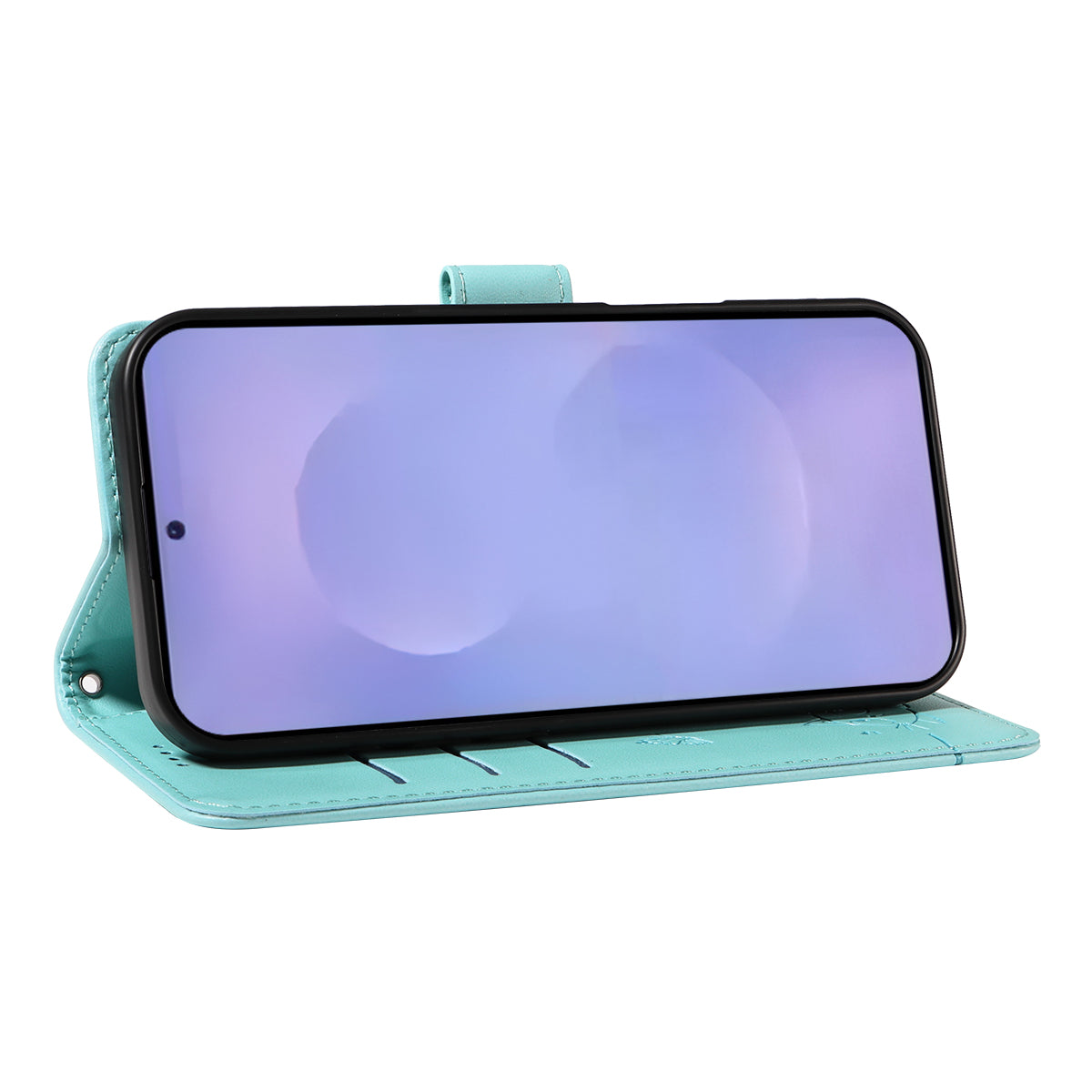 For-Samsung-Galaxy-S26-/-S26-Pro-Case-Cat-Pattern-Imprint-Leather-Phone-Cover-with-Wrist-Strap-Green