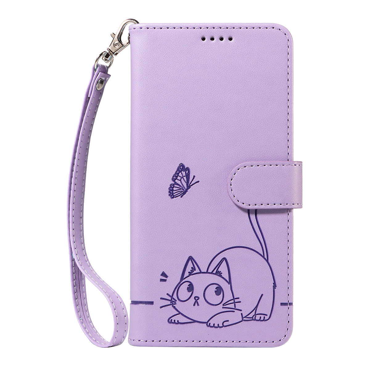 For-Samsung-Galaxy-S26-/-S26-Pro-Case-Cat-Pattern-Imprint-Leather-Phone-Cover-with-Wrist-Strap-Purple