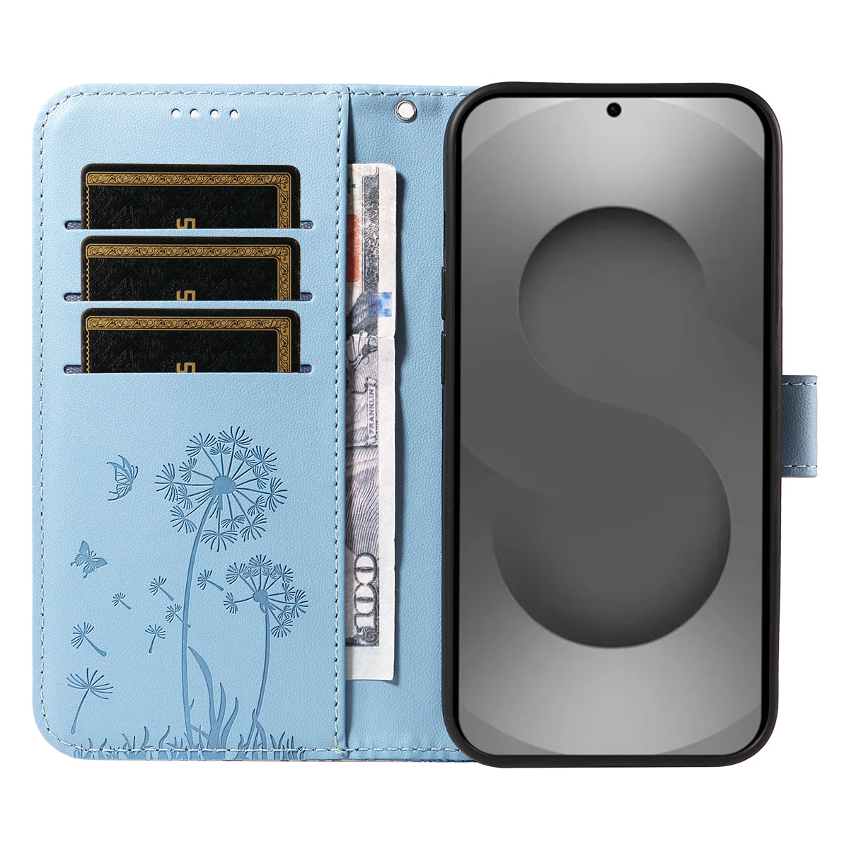 For-Samsung-Galaxy-S26-Ultra-Leather-Wallet-Case-with-Strap-Dandelion-Imprint-Phone-Stand-Cover-Sky-Blue