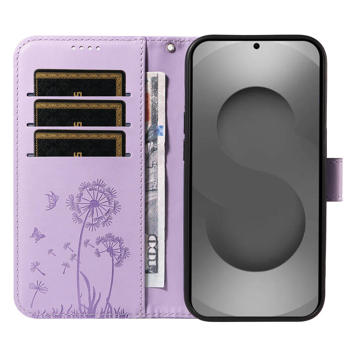For-Samsung-Galaxy-S26-Ultra-Leather-Wallet-Case-with-Strap-Dandelion-Imprint-Phone-Stand-Cover-Purple