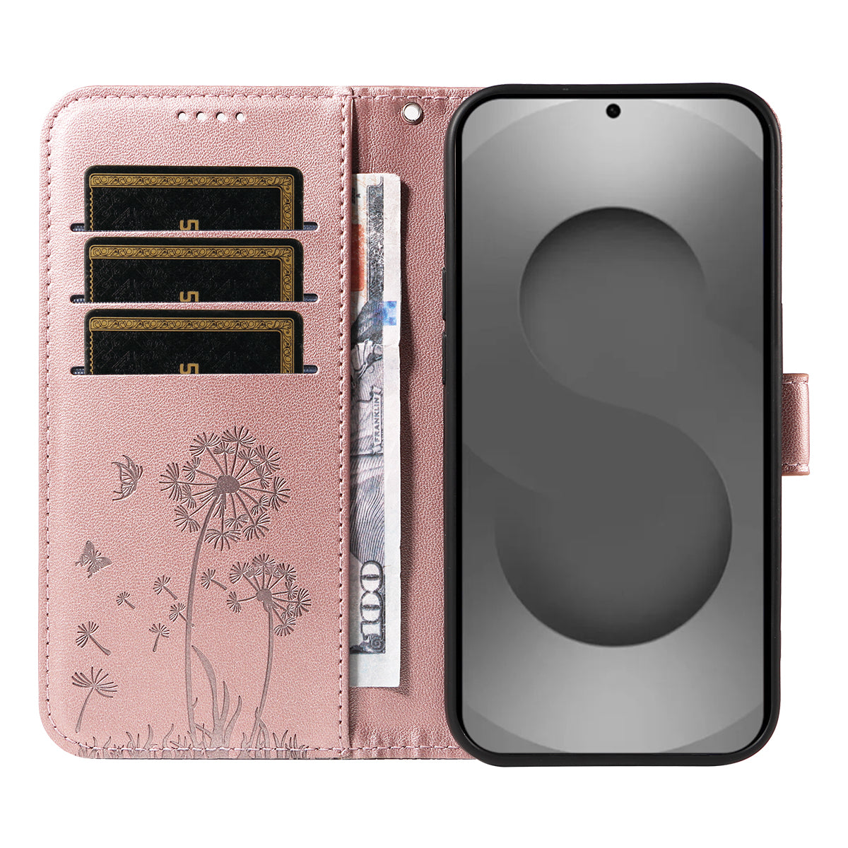 For-Samsung-Galaxy-S26-Ultra-Leather-Wallet-Case-with-Strap-Dandelion-Imprint-Phone-Stand-Cover-Rose-Gold