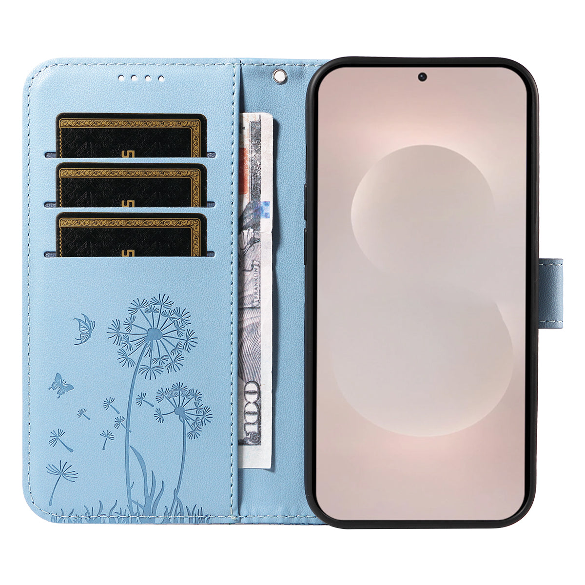 For-Samsung-Galaxy-S26-Edge-Leather-Wallet-Case-with-Strap-Dandelion-Imprint-Phone-Stand-Cover-Sky-Blue