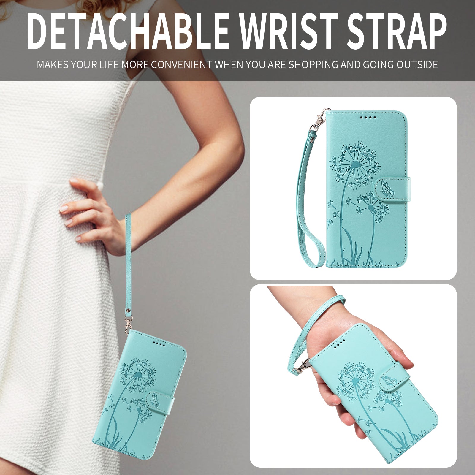 For-Samsung-Galaxy-S26-Edge-Leather-Wallet-Case-with-Strap-Dandelion-Imprint-Phone-Stand-Cover-Green