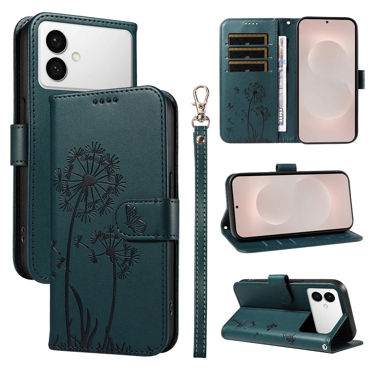 For-Samsung-Galaxy-S26-Edge-Leather-Wallet-Case-with-Strap-Dandelion-Imprint-Phone-Stand-Cover-Blue
