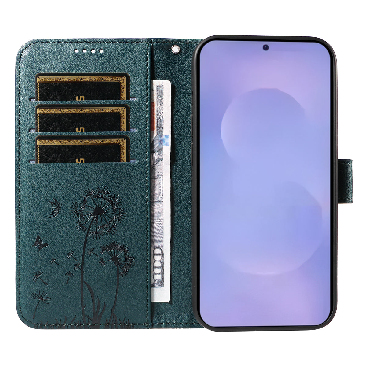 For-Samsung-Galaxy-S26-/-S26-Pro-Leather-Wallet-Case-with-Strap-Dandelion-Imprint-Phone-Stand-Cover-Blue